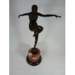 Art Deco Style Bronze of a Dancing Flapper mounted on Marble base, 56cm in Height