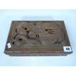 20thC Chinese Hand carved card box with Dragon decoration 28cm in Width