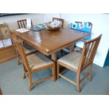 Oak Drawer leaf dining table MOD dining table with a set of 6 chairs with drop in seats