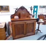 Victorian Mahogany Chiffonier with carved pediment over cupboard base
