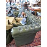 Green Leather Buttonback Chesterfield 3 seater sofa on bun feet