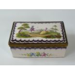 19thC European enamelled lidded trinket box with brass hinged top, over painted mark 'Sceaux' to