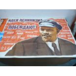 2 1960s Russian Propaganda Poster of Lenin and another 94 x 67cm