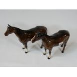 2 Beswick Chestnut colourways horses with stamped mark to base