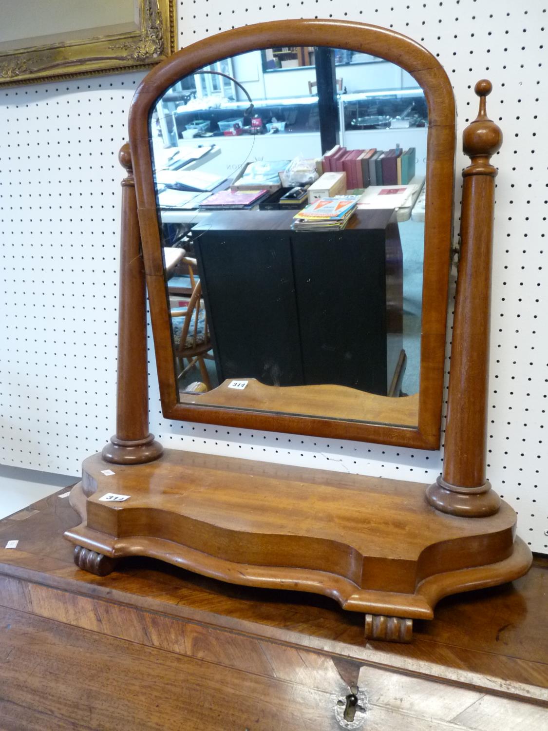 Victorian Walnut dressing table mirror with turned supports and shaped base