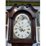 Early 19thC Mahogany cased Longcase clock with moonface dial and Roman numeral dial