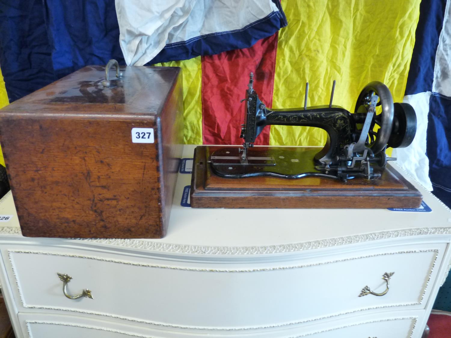 Frister & Rossman Tole and floral sewing machine in inlaid case