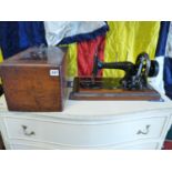 Frister & Rossman Tole and floral sewing machine in inlaid case