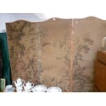 Edwardian 4 Fold embroidered screen with Estate scene background, studded