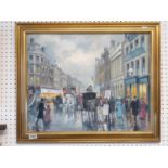 Roland Davies Acrylic on canvas of a Street scene, 50 x 40cm, Gilt framed