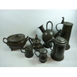 Collection of 18thC and later Pewter tableware inc. James Dixon & Sons tankard awarded to J Winthrop