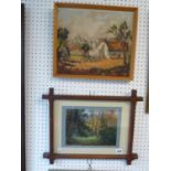 Wooden framed oil on board of a Mediterranean cottage and a Framed and mounted watercolour of a