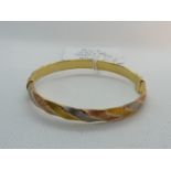 Good quality 9ct Gold 3 tone hinged bangle 7.9g total weight