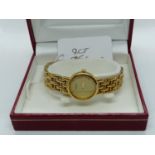 Boxed Ladies 9ct Gold Rotary wristwatch with baton dial, 35g total weight with movement