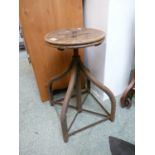 1930s Industrial adjustable stool with tubular supports