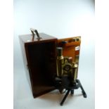 J Swift & Sons of London Brass and tole Microscope in Walnut case with lenses
