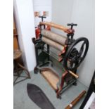 The Wright Machine 340 Mangle of Green and red detail. Condition - Rollers need replacing