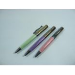 Set of 3 Silver Yard O Led Enamelled Pens in Leather Kingsley travel case. Condition - Damage to