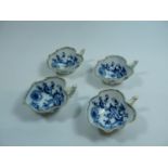 Set of 4 19thC Meissen Onion pattern Leaf shaped Salts of Blue Under-glaze decoration, 8cm in