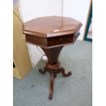 19thC Rosewood Teapoy fitted Sewing stand on tripod base