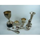 Collection of assorted Silver inc. Trophies, Posy Vases, Christening Cup and a Sugar shaker 726g