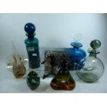 Good collection of Medina and other Colourful art glassware inc. Decanters, Paperweights, Devil in
