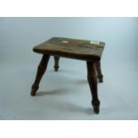 19thC Elm rectangular stool on turned peg legs