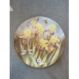 19th Doulton Hand painted charger decorated with Dragonfly, Butterflies and Iris, 41cm in Diameter