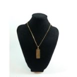 9ct Gold Ingot on 9ct Gold Herringbone chain, 13g total weight