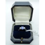 Ladies 18ct White Gold Ring with Oval Claw Set Tanzanite 1.2ct Estimated flanked by Claw set
