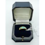Edwardian 18ct Yellow Gold Ring set with 3 Cabochon Turquoise, 4.2g total weight. Size S