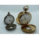 A W Waltham of Massachusetts 14ct Gold plated pocket watch with enamelled roman numeral dial 17
