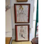 Shirley Ann Russell British Costume designer, pair of framed watercolours for Henry VIII both
