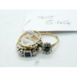 3 Ladies 9ct Gold Diamond and Sapphire Set rings, 5.4g total weight