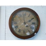 Late 19thC Mahogany Circular School clock with roman numeral dial. Condition - damage to surface