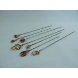 Charles Horner 9ct Gold Hatpin and 6 other 9ct Gold Hat pins of Knot and Ribbon decoration