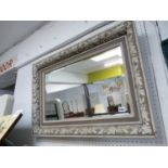 19thC Gesso Framed Oak design mirror with bevel edge