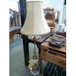 20thC Standard Lamp with carved Marble decoration and beige shade