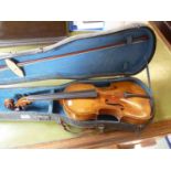 19thC Cased Violin with paper label to interior Straduarius Cremona to interior