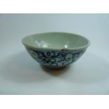 15thC Chinese Provincial Ming Dynasty Bowl with Blue Under-glaze floral decoration, 16.5cm in