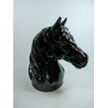 Heavy Pottery Bust of a Shire Horse in Black glaze, 26cm in Height