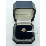 Ladies 18ct Yellow Gold Ruby & Diamond Cluster ring, 3.2g total weight. Size J