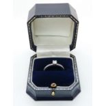 Boxed Pravins Platinum Ring 0.25ct Claw set Diamond with Diamond Milligrain set shoulders 3.4g total