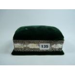 Good Quality Green Velvet lined jewellery box with pin cushion domed top and Silver floral and