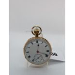 Very good Quality 18ct Gold Pocket watch with Roman Numeral Dial and Second Hand, engraved