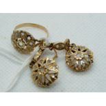 Ladies Edwardian Style Carved ring and earring suite with stone setting, 4.6g total weight, Size L