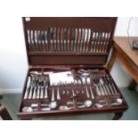 Cased Extensive Stainless Steel Cutlery Set in Leather topped Mahogany case supported on Cabriole