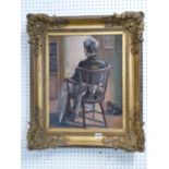 Angela Stones (1914-1995), Ornate Gilt Gesso Framed Oil on canvas of a Lady in Elbow Chair
