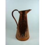 Joseph Hankey & Sons of England Art Nouveau Copper 4 Pint Conical Ewer with embossed decoration,