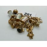 Ladies Heavy 9ct Gold Charm bracelet with Padlock and 15 assorted charms, 73g total weight